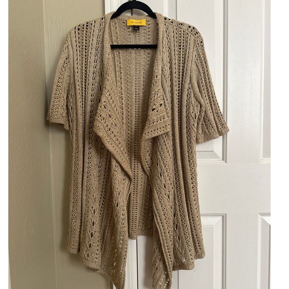 St. John Collection Knit Cardigan Short Sleeve Open Front Beige Small - Picture 1 of 7